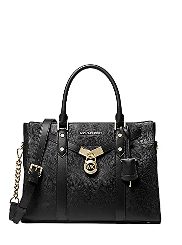 Michael Kors Nouveau Hamilton Large Leather Satchel Purse in Black