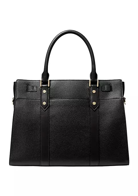 Michael Kors Nouveau Hamilton Large Leather Satchel Purse in Black