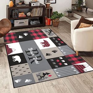 Buffalo Plaid Bears Mountains Personalized Polyester Fiber Non-Slip Home Decor Carpets£¬Custom Area Rug Carpet Floor Mat for Bedroom Living Room Home Playroom Size 5.2'x7.5'