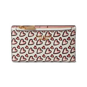 Kate Spade New York Morgan Valentines Heart Printed Small Slim Bifold Wallet Cream Multi One Size