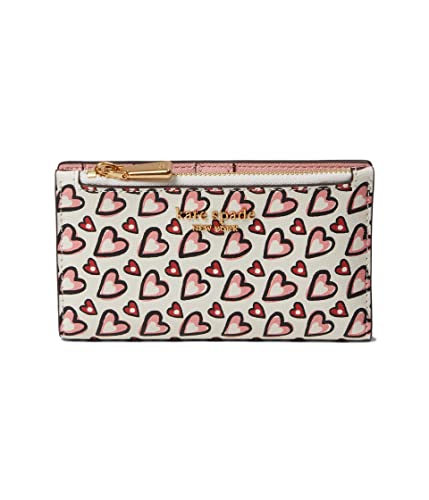 Kate Spade New York Morgan Valentines Heart Printed Small Slim Bifold Wallet Cream Multi One Size