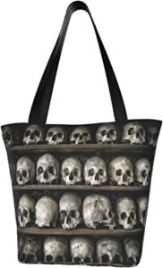 skulls head bones death skull women’s shoulder handbag portable tote bag storage handle bag