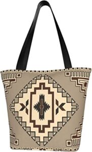 beige navajo traditional geometric women’s shoulder handbag casual tote bag storage handle bag