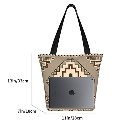 Beige Navajo Traditional Geometric Women's Shoulder Handbag Casual Tote Bag Storage Handle Bag