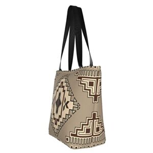 Beige Navajo Traditional Geometric Women's Shoulder Handbag Casual Tote Bag Storage Handle Bag