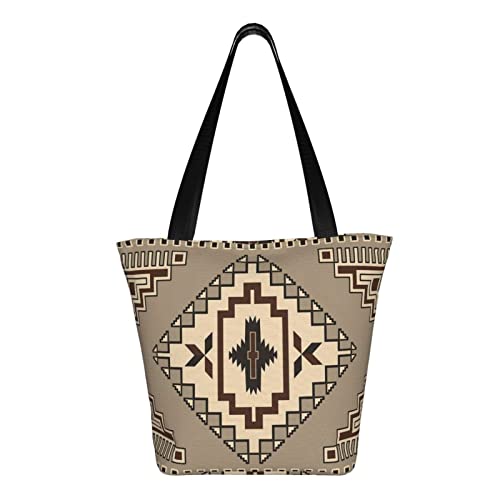 Beige Navajo Traditional Geometric Women's Shoulder Handbag Casual Tote Bag Storage Handle Bag