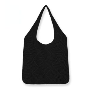 women’s shoulder handbags y2k fairy grunge crochet tote bag aesthetic hippie shopping bag indie purse accessories (black)