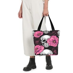 Sugar Skull Pink Poppy Flower Women's Shoulder Handbag Gym Tote Bag Storage Handle Bag