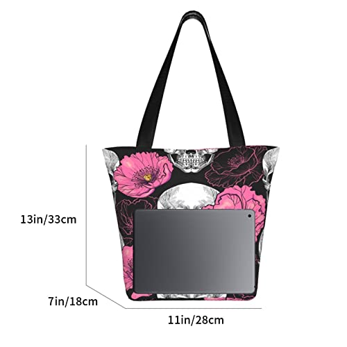 Sugar Skull Pink Poppy Flower Women's Shoulder Handbag Gym Tote Bag Storage Handle Bag