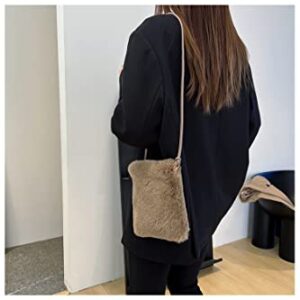 Ulisty Women Autumn Winter Small Plush Cellphone Bag Mini Fluffy Tote Bag Shoulder Bag Handbag Crossbody Bag brown