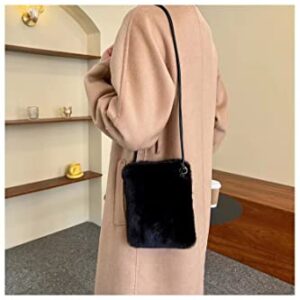 Ulisty Women Autumn Winter Small Plush Cellphone Bag Mini Fluffy Tote Bag Shoulder Bag Handbag Crossbody Bag brown