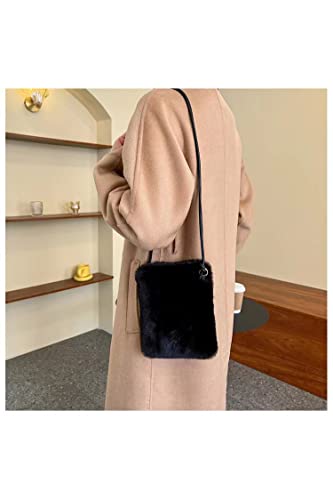 Ulisty Women Autumn Winter Small Plush Cellphone Bag Mini Fluffy Tote Bag Shoulder Bag Handbag Crossbody Bag brown