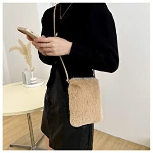 Ulisty Women Autumn Winter Small Plush Cellphone Bag Mini Fluffy Tote Bag Shoulder Bag Handbag Crossbody Bag brown