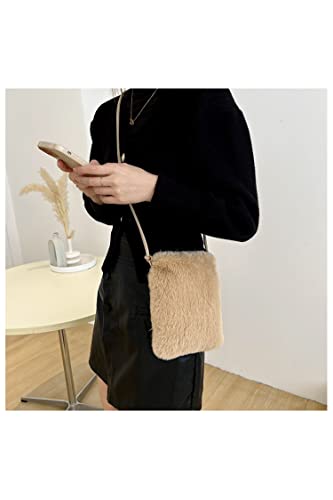 Ulisty Women Autumn Winter Small Plush Cellphone Bag Mini Fluffy Tote Bag Shoulder Bag Handbag Crossbody Bag brown