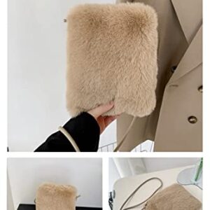 Ulisty Women Autumn Winter Small Plush Cellphone Bag Mini Fluffy Tote Bag Shoulder Bag Handbag Crossbody Bag brown