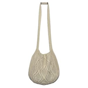 women aesthetic crossbody bag crochet fairycore bag y2k trendy shopping bag knitted tote bag solid color bag (apricot)