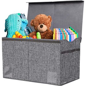 victor’s foldable large toy chest with flip-top lid, decorative holders storage boxes container bins with durable handles for home organization(c-tbx-dark-grey)