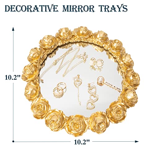 Greenual Perfume Tray Decorative Tray Gold Mirror Tray Jewelry Trinket Tray Gold Rose Resin Tray Organizer Bathroom Vanity Tray for Dresser, Perfume Organizer, Elegant Makeup Tray