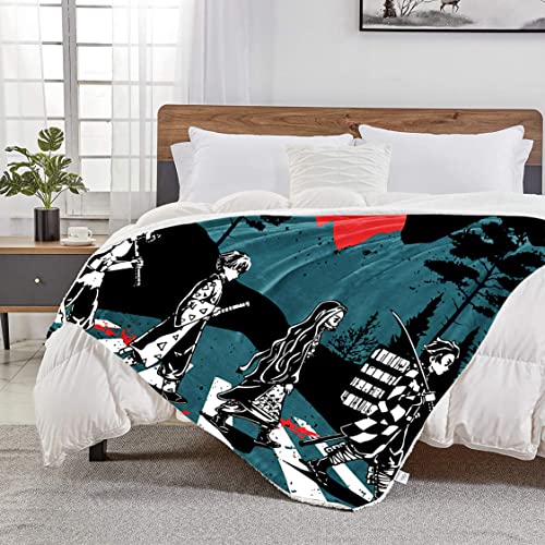 2 PCS Anime Blanket Soft Throw Blanket with Anime Pillow Case,3D Printed Japanese Anime Fuzzy Blanket Cozy Blanket for Sofa Office Outdoor Picnic Travel