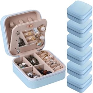 hillban 6 pcs bridesmaid gifts jewelry box with mirror, pu leather bridesmaid proposal small travel jewelry case jewellery organizer storage earrings rings necklaces for women girls (blue)