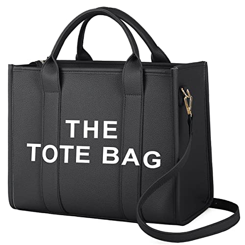 The Tote Bag Birthday Gifts for Women, Black Leather Handbag Crossbody Shoulder Purse Gift with Zipper Utility Trendy Aesthetic Top, Handle Bolsa De Mano Para Mujer for Trendy Travel School