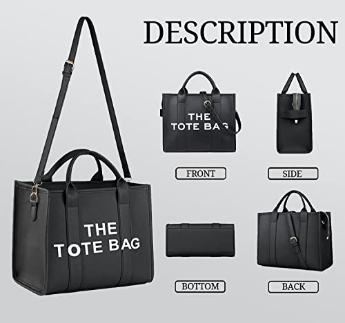 The Tote Bag Birthday Gifts for Women, Black Leather Handbag Crossbody Shoulder Purse Gift with Zipper Utility Trendy Aesthetic Top, Handle Bolsa De Mano Para Mujer for Trendy Travel School