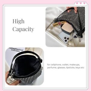 Bydenwely Rhinestone Rivets Bling Bucket Hobo Bag Medium Chic Evening Purse Women Clutch Crossbody Mini Tote for Prom Party, Black