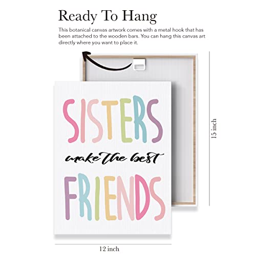 EVXID Nursery Sister Make The Best Friends Canvas Poster Painting Grils Room Wall Art, Sisters Twins Print Picture Artwork Framed Ready to Hang for Kids Play Room Wall Decor 12 x 15 inch