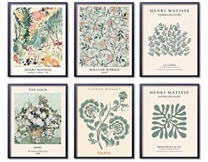 green gallery flower market posters for room aesthetic floral set of 6 famous matisse william morris van gogh canvas wall art botanical plant print painting danish pastel wall decor 8x10in unframed