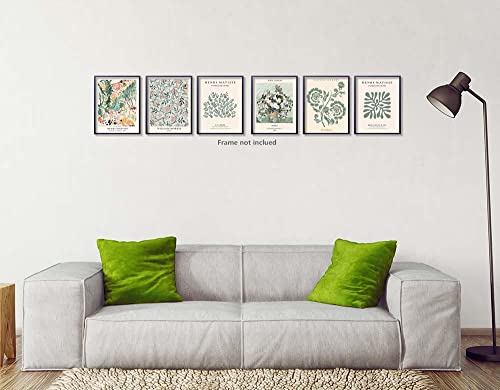 Green Gallery Flower Market Posters for Room Aesthetic Floral Set of 6 Famous Matisse William Morris Van Gogh Canvas Wall Art Botanical Plant Print Painting Danish Pastel Wall Decor 8x10in Unframed