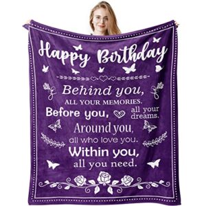 quwogy birthday gifts for women/men/her/him friendship blanket purple 60″x50″, happy birthday decorations women/men throw blankets, bday gift for women/men unique, best birthday gift ideas