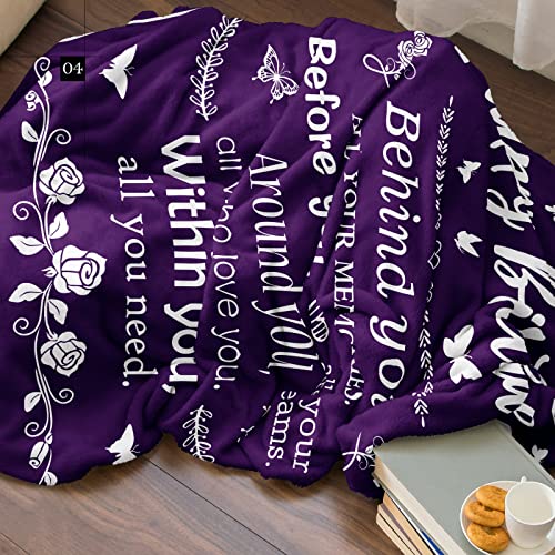 QUWOGY Birthday Gifts for Women/Men/Her/Him Friendship Blanket Purple 60"x50", Happy Birthday Decorations Women/Men Throw Blankets, Bday Gift for Women/Men Unique, Best Birthday Gift Ideas