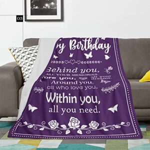 QUWOGY Birthday Gifts for Women/Men/Her/Him Friendship Blanket Purple 60"x50", Happy Birthday Decorations Women/Men Throw Blankets, Bday Gift for Women/Men Unique, Best Birthday Gift Ideas