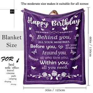 QUWOGY Birthday Gifts for Women/Men/Her/Him Friendship Blanket Purple 60"x50", Happy Birthday Decorations Women/Men Throw Blankets, Bday Gift for Women/Men Unique, Best Birthday Gift Ideas