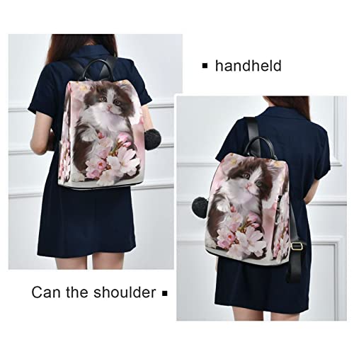 Mcyhzjd Backpack Purse, Kitten Cat with Cherry Blossom Anti-theft Casual College School Ladies Fashion Shoulder Bag