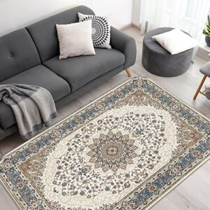 bayson area rug blue and brown persian texture abstract painting modern home decor small floor rug 3′ x 5′ (91cmx 152cm) carpet