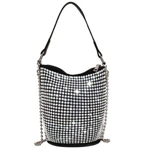 bydenwely rhinestone rivets bling bucket hobo bag medium chic evening purse women clutch crossbody tote for prom party, silver