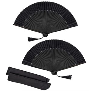 naively 2 pieces silk folding hand fan – chinese/japanese charming elegant vintage retro style, good for gifts, parties, performance, dance, decoration, props (classic black)