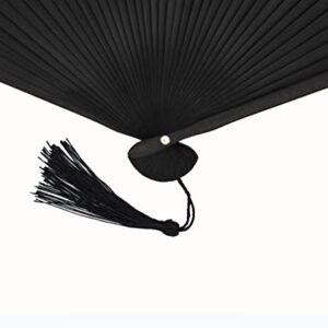 NAIVELY 2 Pieces Silk Folding Hand Fan - Chinese/Japanese Charming Elegant Vintage Retro Style, Good for Gifts, Parties, Performance, Dance, Decoration, Props (Classic Black)