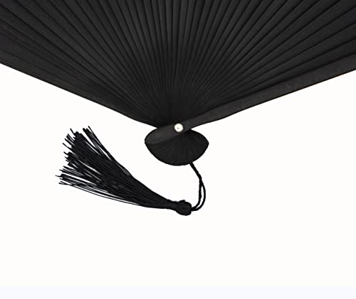 NAIVELY 2 Pieces Silk Folding Hand Fan - Chinese/Japanese Charming Elegant Vintage Retro Style, Good for Gifts, Parties, Performance, Dance, Decoration, Props (Classic Black)