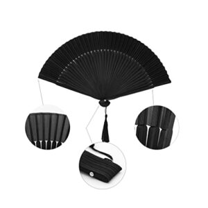 NAIVELY 2 Pieces Silk Folding Hand Fan - Chinese/Japanese Charming Elegant Vintage Retro Style, Good for Gifts, Parties, Performance, Dance, Decoration, Props (Classic Black)