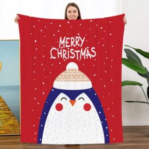 christmas blanket, christmas decorations penguin throw blanket, 50″ x 60″super soft cozy microfiber blanket for sofa, couch, bed, camping, travel christmas decor weighted blanket