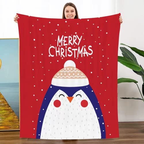 Christmas Blanket, Christmas Decorations Penguin Throw Blanket, 50" X 60"Super Soft Cozy Microfiber Blanket for Sofa, Couch, Bed, Camping, Travel Christmas Decor Weighted Blanket