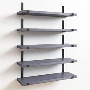 fixwal floating shelves, width 4.7 inches wall shelves set of 5, rustic wood wall storage shelves for bedroom, living room, kitchen, bathroom, office and plants (gray)