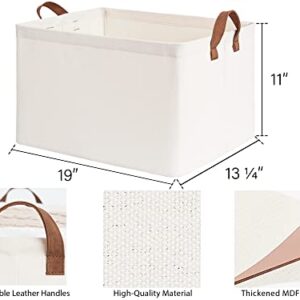 StorageWorks 45L Extra Large Fabric Storage Bins with PU Handles 2-pack, Closet Baskets, Canvas Baskets for Closet Shelves, Foldable Trapezoid Storage Bins 3-pack