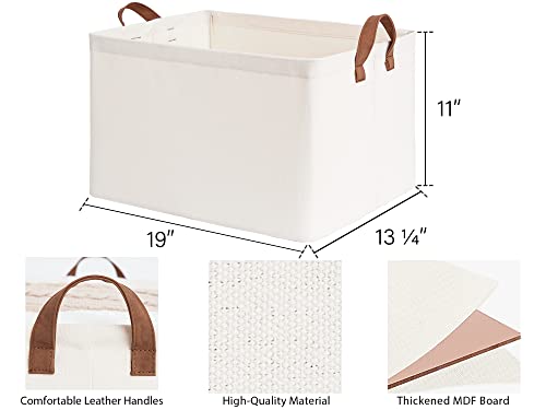 StorageWorks 45L Extra Large Fabric Storage Bins with PU Handles 2-pack, Closet Baskets, Canvas Baskets for Closet Shelves, Foldable Trapezoid Storage Bins 3-pack