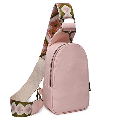 AONETIGER Small Sling Crossbody Backpack Shoulder Bag, Fashion Soft PU Leather Bag with Bohemian Adjustable Shoulder Strap for Women (Pink)