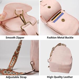 AONETIGER Small Sling Crossbody Backpack Shoulder Bag, Fashion Soft PU Leather Bag with Bohemian Adjustable Shoulder Strap for Women (Pink)