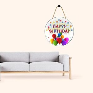 Birthday Designs Decorations, Round Wooden Hanging Signs, Happy Birthday Balloon Shiny Signs, For Party Home Bar Man Cave, Gift For Women Men 12 Inches