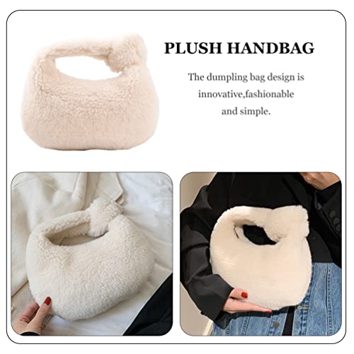 KESYOO Womens Plush Tote Bag Purse Girls Sundries Bag Winter knotted Dumpling Bag White